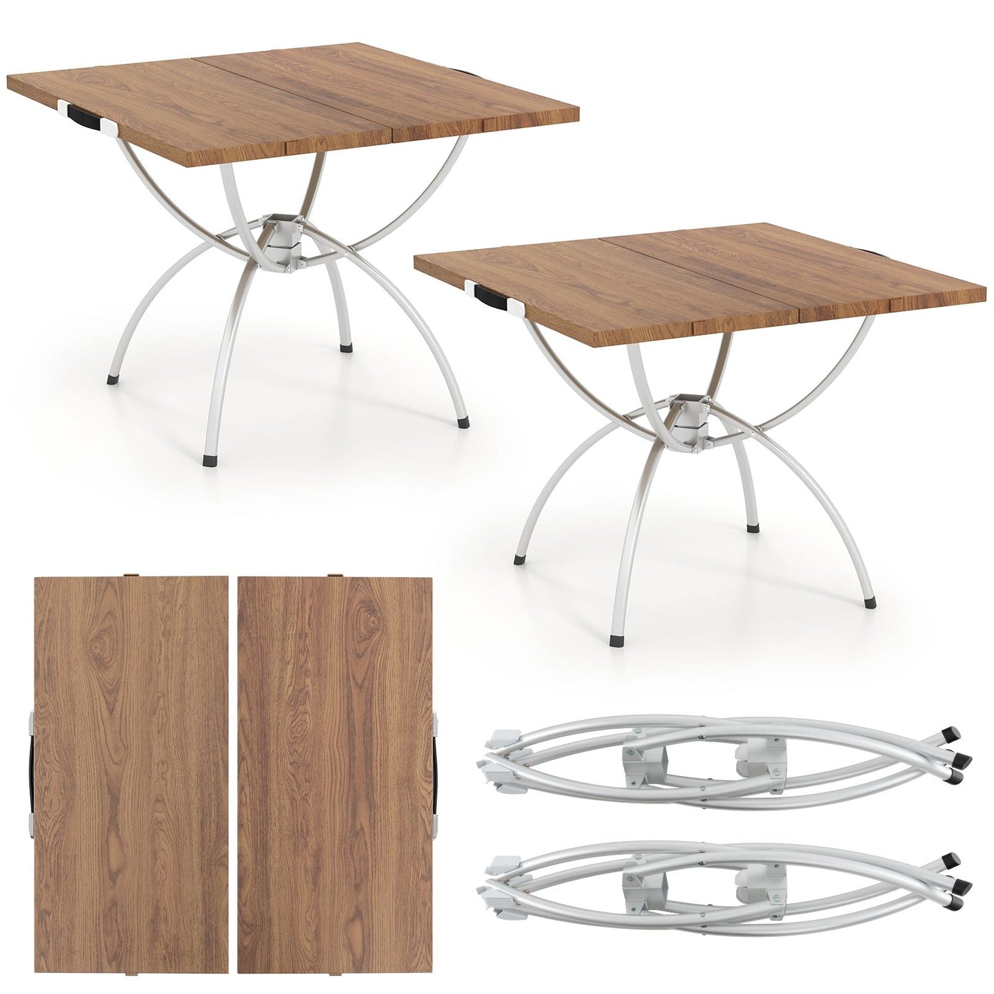 Foldable Picnic Table with Expandable Design and Wood-Grain Finish for Outdoor Activities