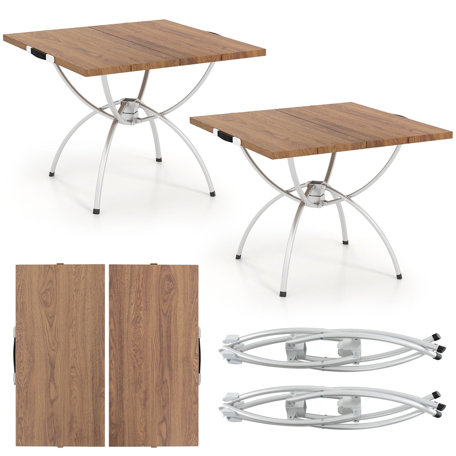 Foldable Picnic Table with Expandable Design and Wood-Grain Finish for Outdoor Activities