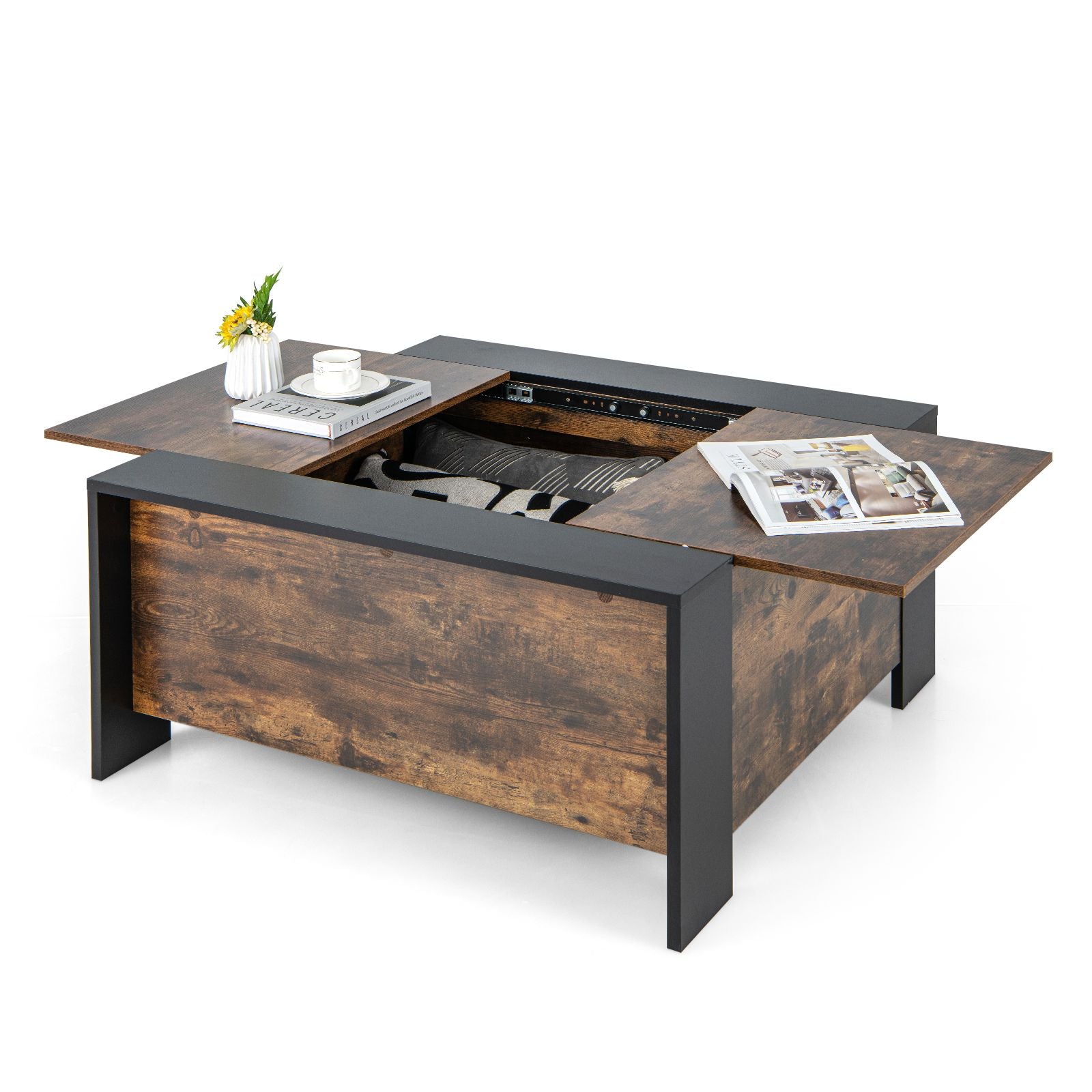 92cm Square Coffee Table with Sliding Top and Concealed Storage Compartment
