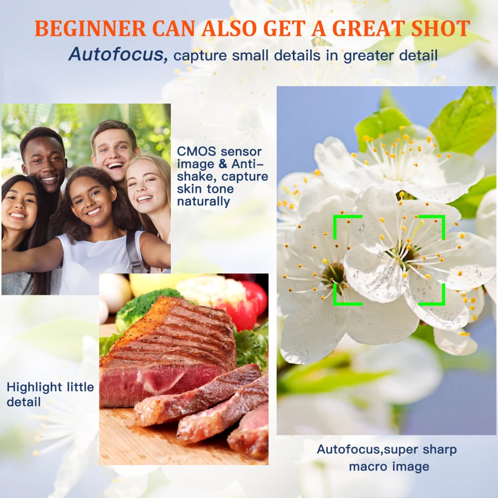 Capture Stunning Moments: 4K Auto Focus 48MP Vlogging Camera with Anti-Shake & Viewfinder - Perfect for YouTube (Brown)