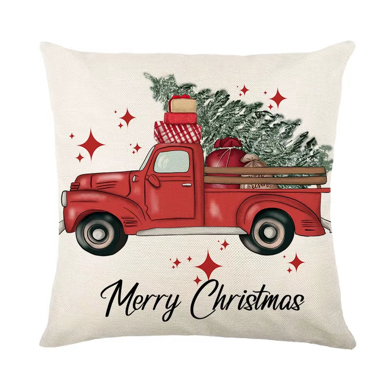Linen Christmas Pillow Cover - Festive Snowman & Elk Design for 2024 Holiday Home Decor - Perfect Sofa & Car Cushion Cover (45x45cm)