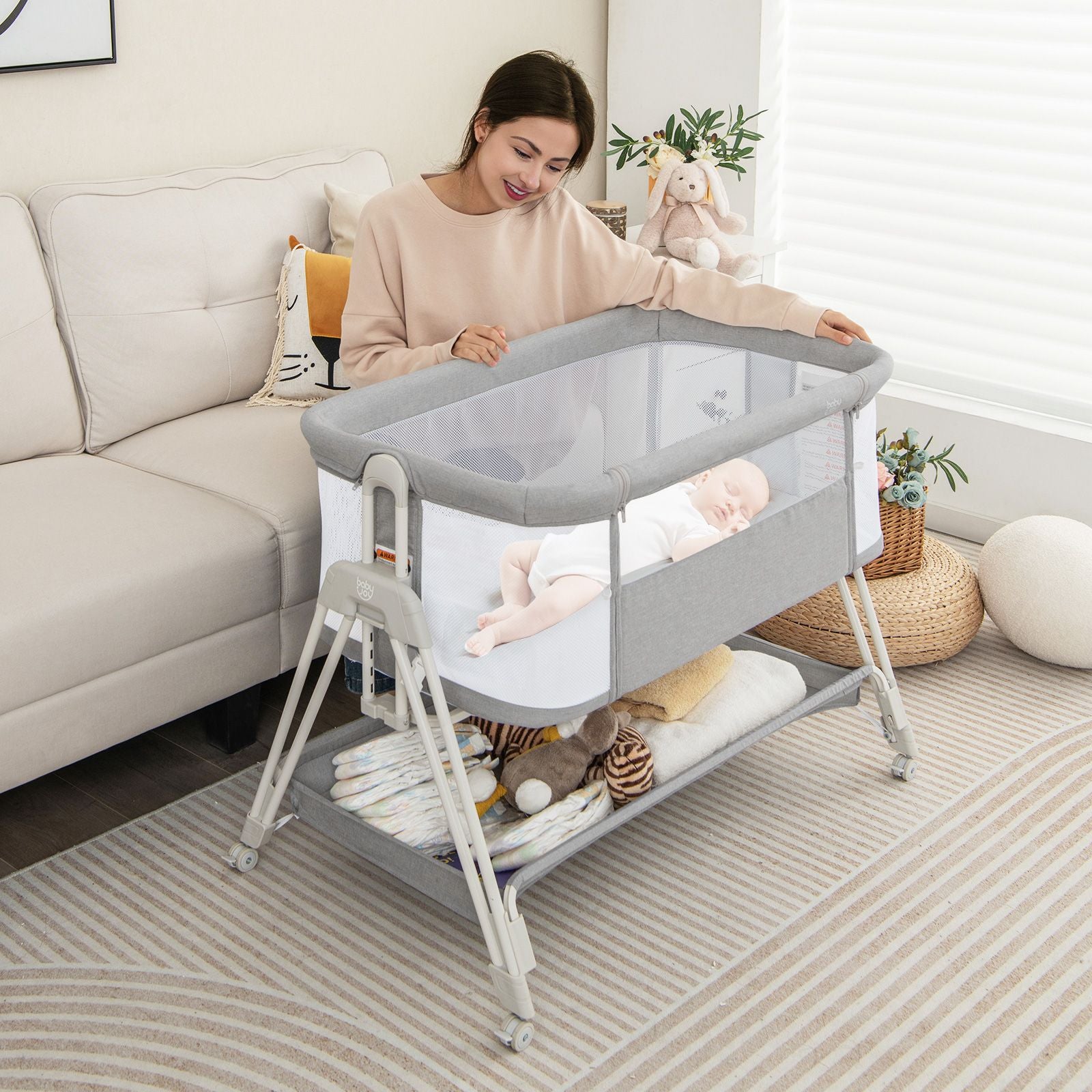 Infant Bedside Crib with Mattress for Newborns up to 9kg