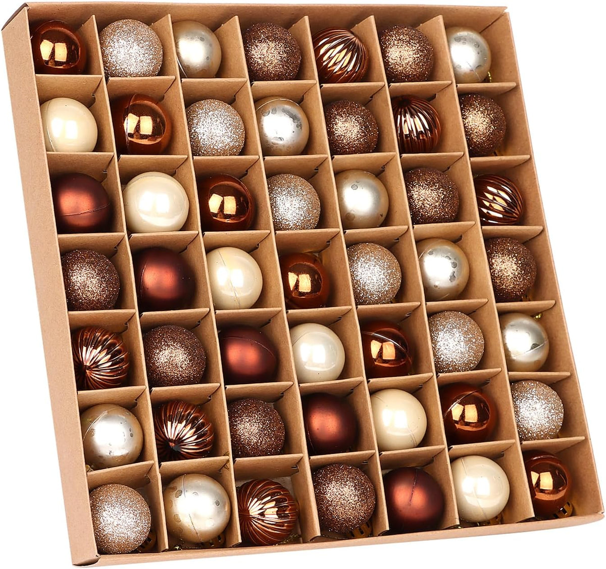 Mini Christmas Baubles Set, 49 Pieces 3cm Glittering Copper and Silver Ornaments for Holiday Tree Decoration