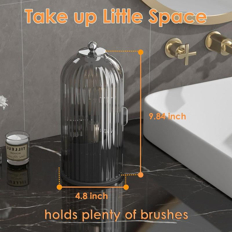 360° Rotating Makeup Brush Holder with Transparent Lid - Stylish Organizer for Vanity, Bathroom, and Desktop