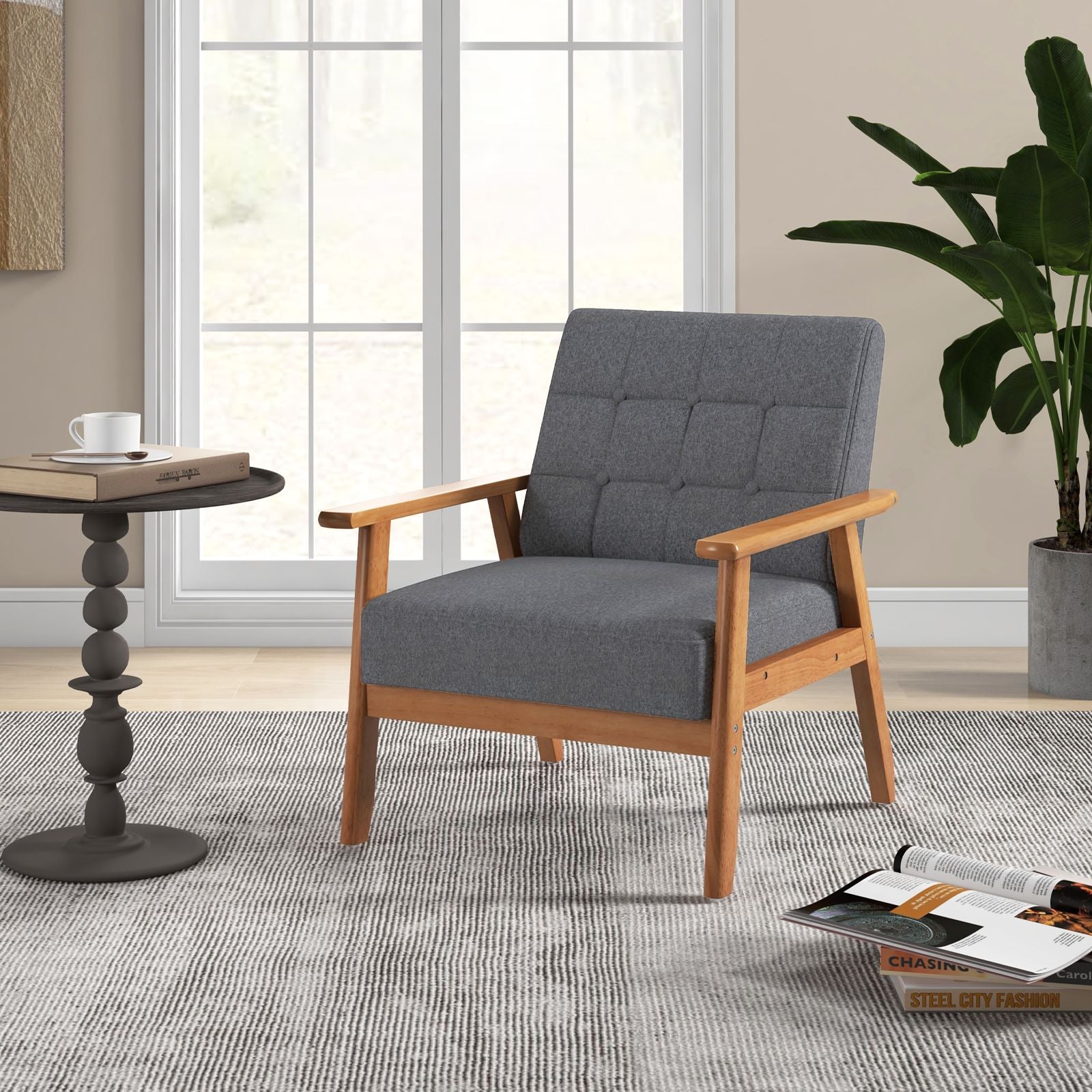 Mid-Century Modern Accent Chair with Breathable Linen Cloth