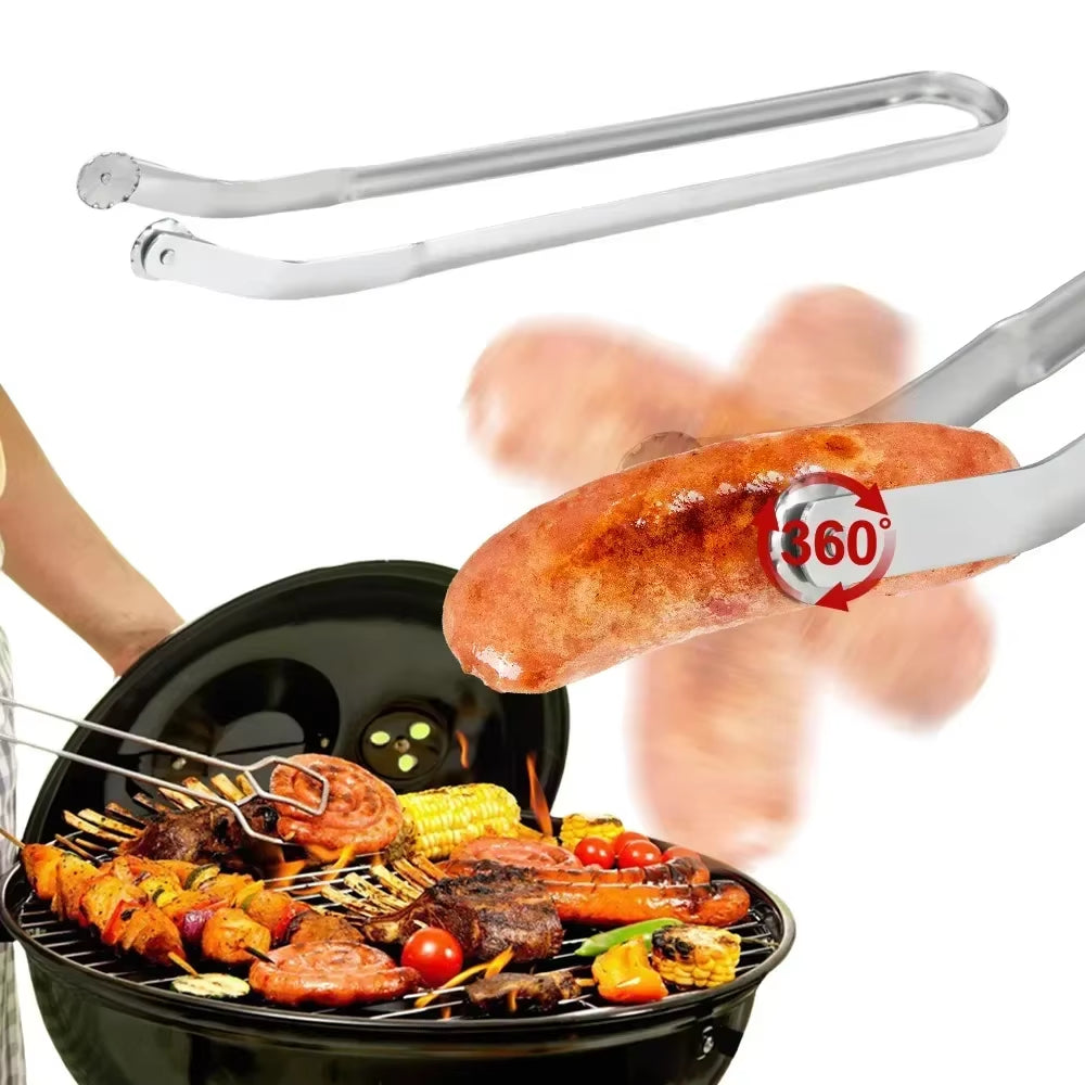 BBQ Sausage Turning Tongs - Stainless Steel Non-stick 