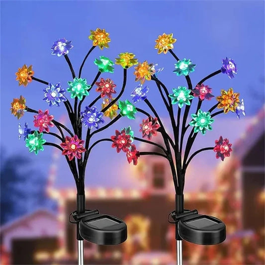 Outdoor Waterproof Solar Garden Lights Sakura/Sunflower Solar Powered Landscape Tree Lights with Battery Lights for Pathway