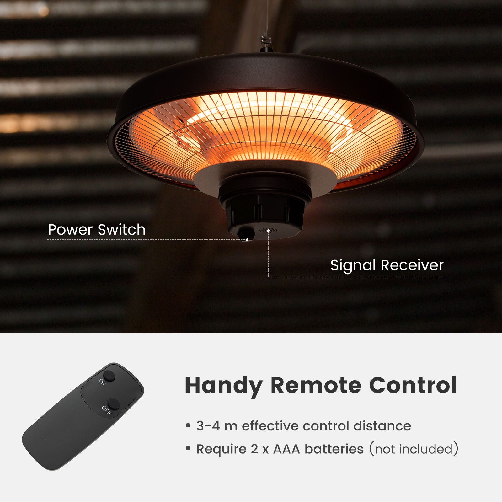 2000W Ceiling-Mounted Outdoor Electric Patio Heater with Remote Control