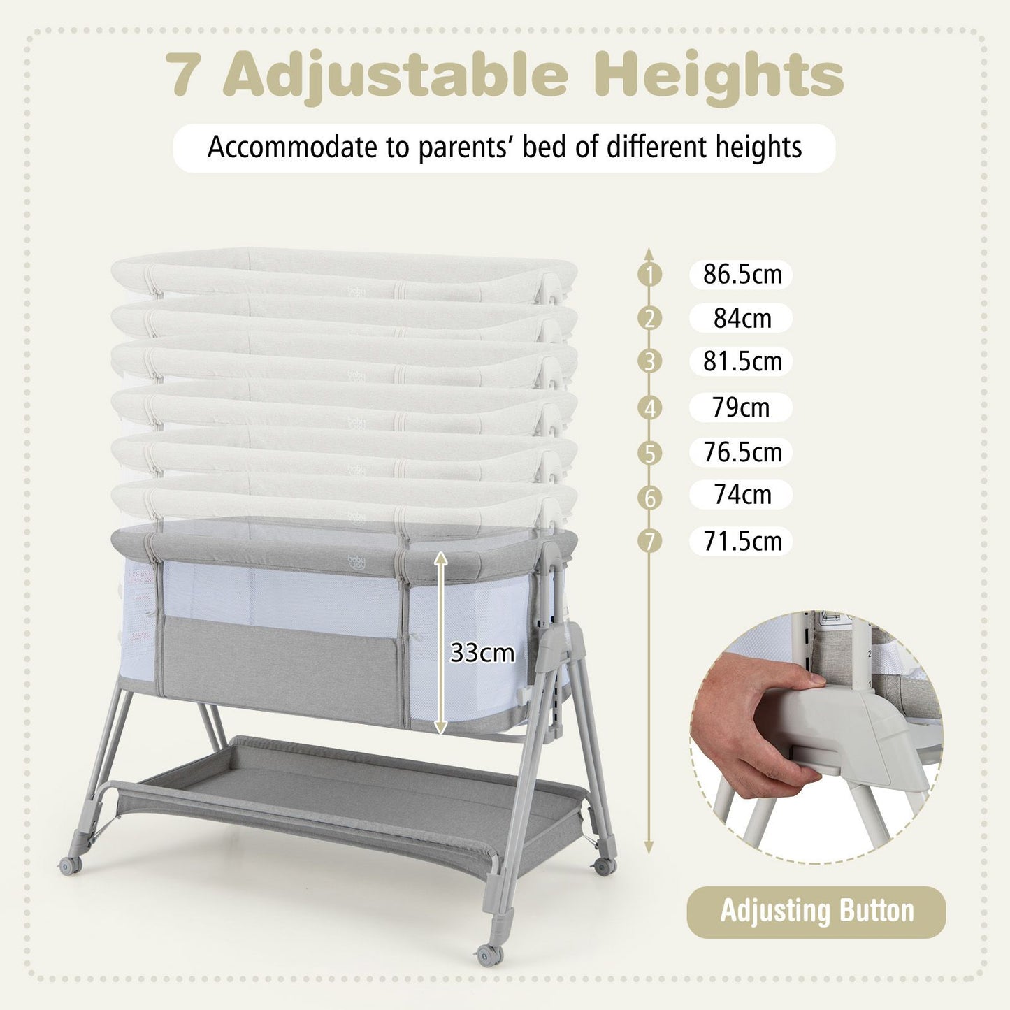 Infant Bedside Crib with Mattress for Newborns up to 9kg