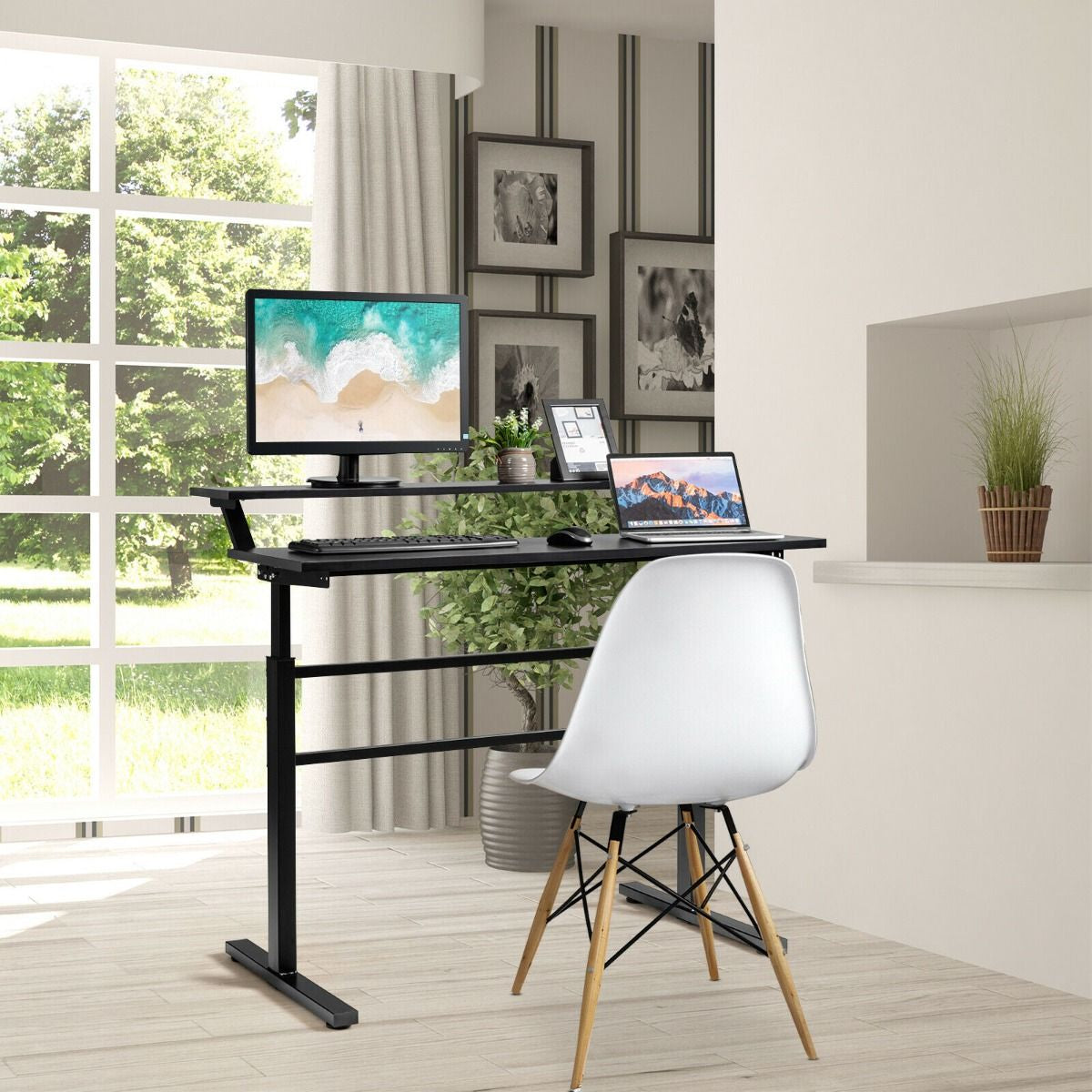 2-Tier Standing Desk with Adjustable Height and Crank Handle