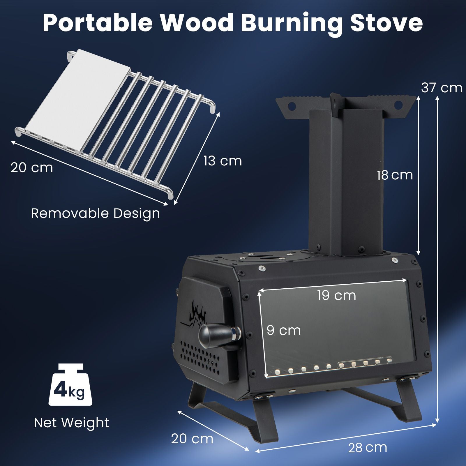 Portable Wood Burning Stove Featuring Dual Cooking Positions