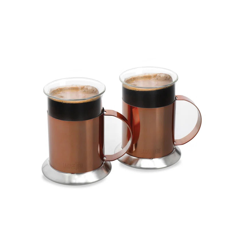 Elegant 3-Piece Copper Coffee Set: 8-Cup Cafetière, Milk Frother & 2 Matching Mugs