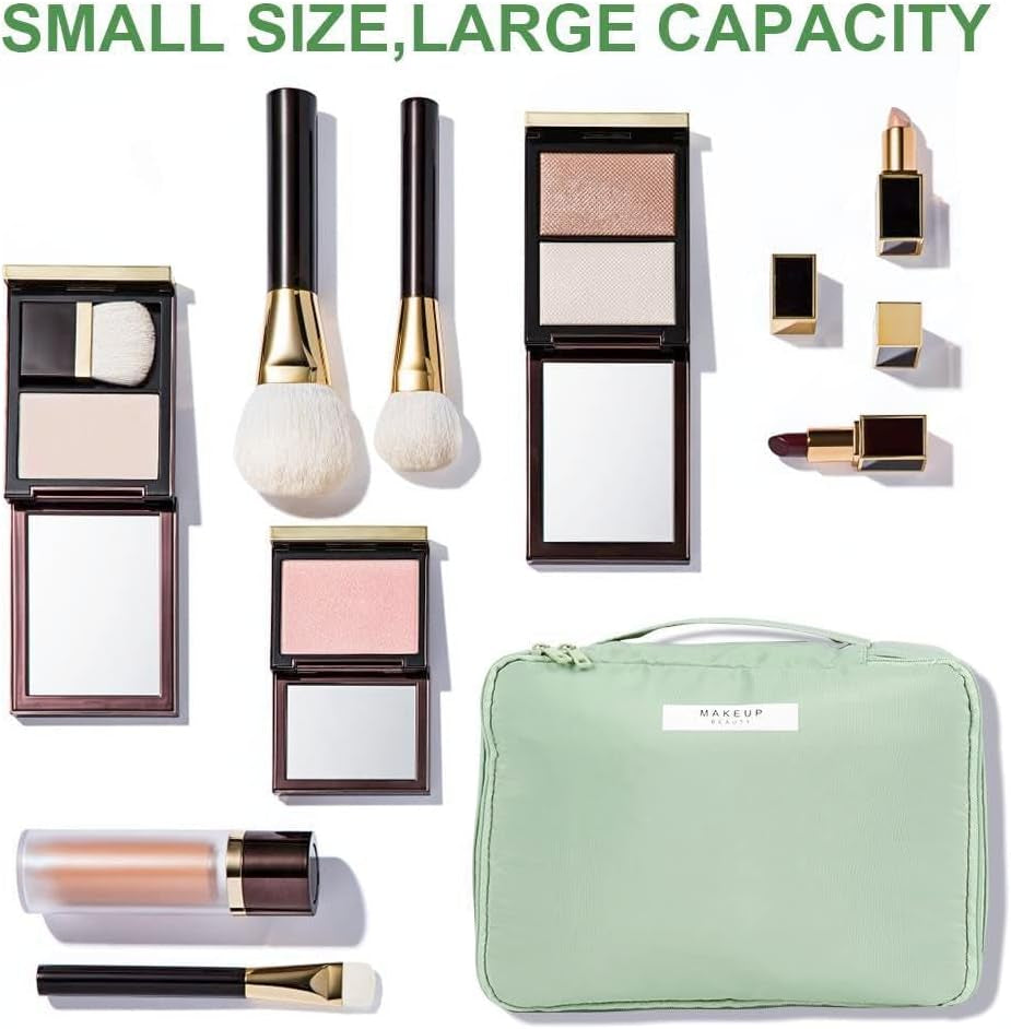 Large Portable Makeup Organizer Bag for Women and Girls - Travel Cosmetic Bag (Green)