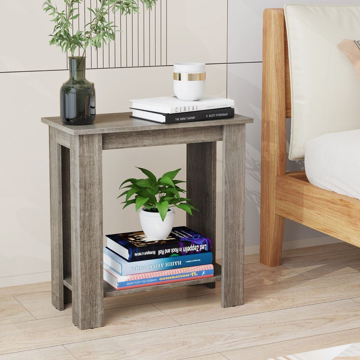 Stylish 2-Tier End Table with Storage Shelf for Small Spaces