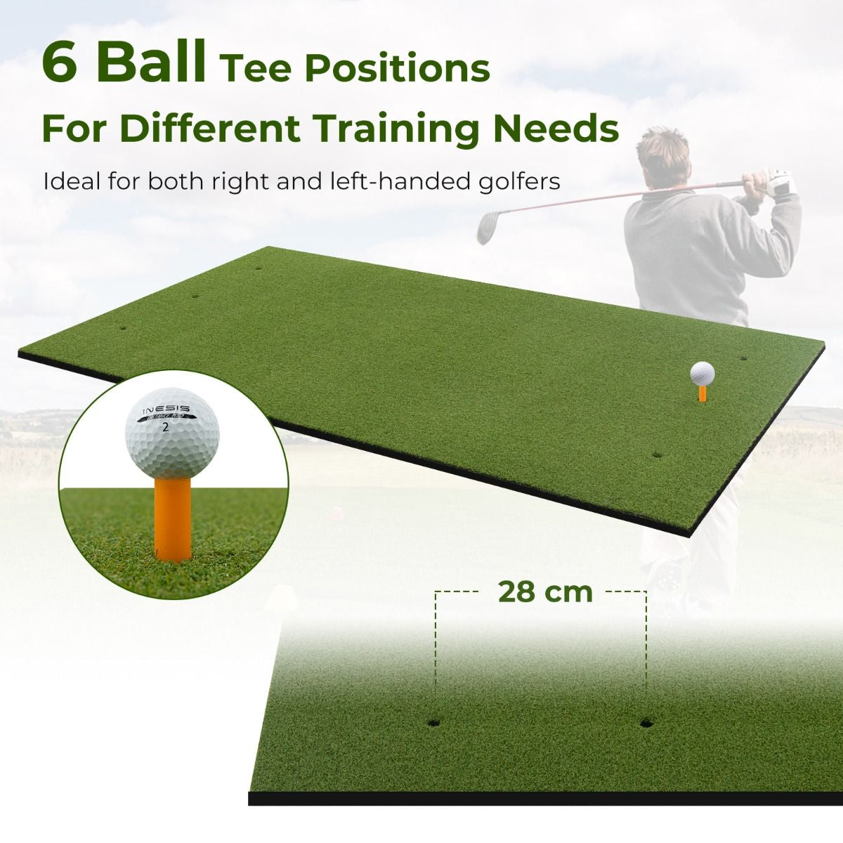 20mm Golf Hitting Mat with 2 Rubber Tees and 2 Alignment Sticks