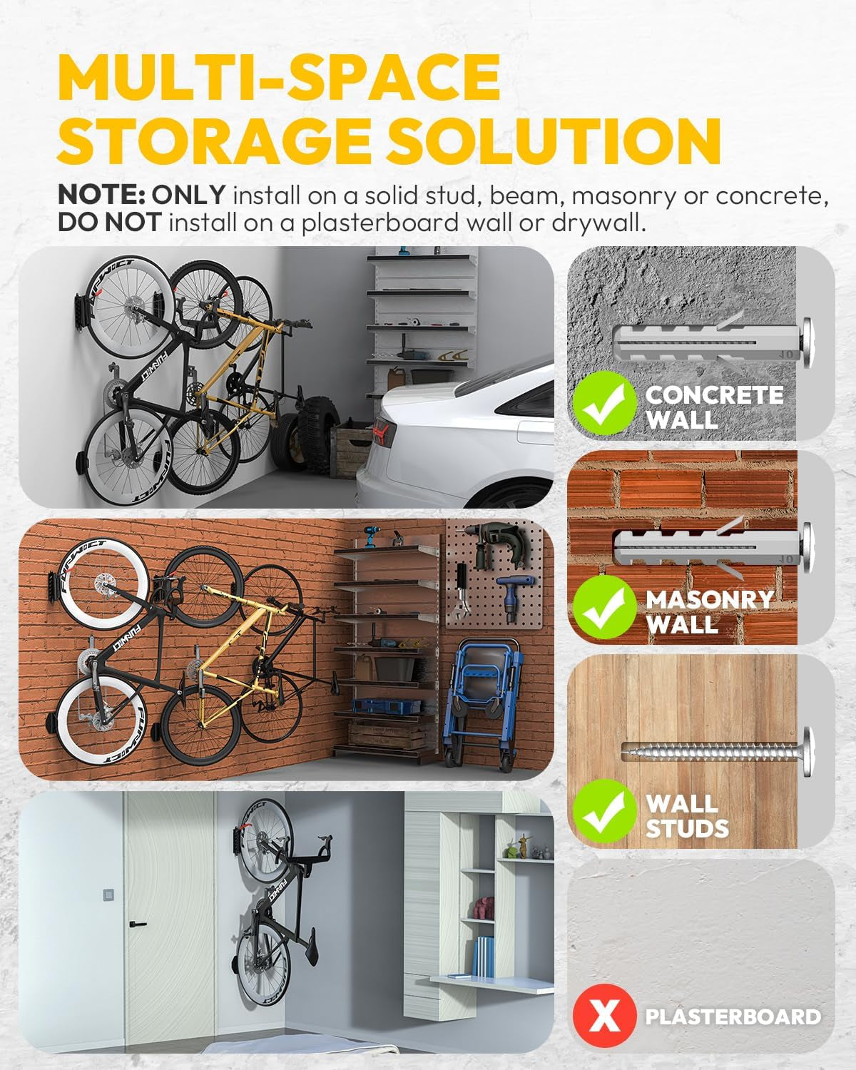 Maximize Your Space with Our Heavy-Duty Swivel Wall-Mounted Bike Storage Rack - Supports Bikes Up to 66 lbs for Indoor and Garage Use