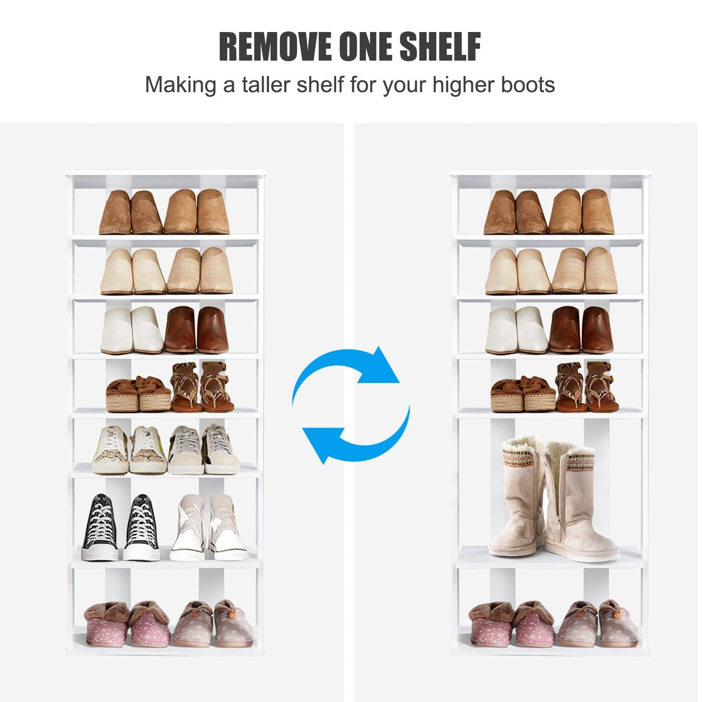 Extra Wide Vertical Wooden Shoe Rack with 7 Shelves