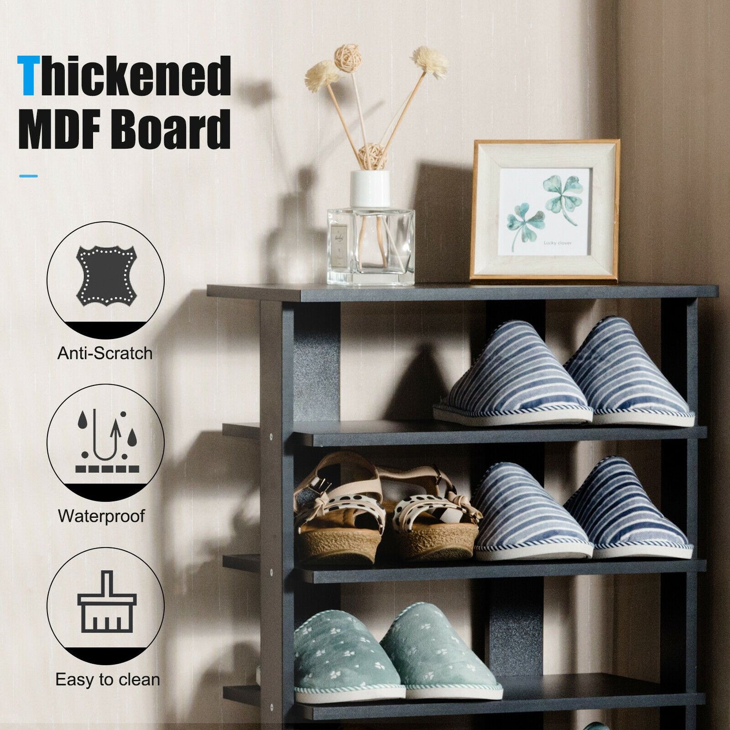 Extra Wide Vertical Wooden Shoe Rack with 7 Shelves