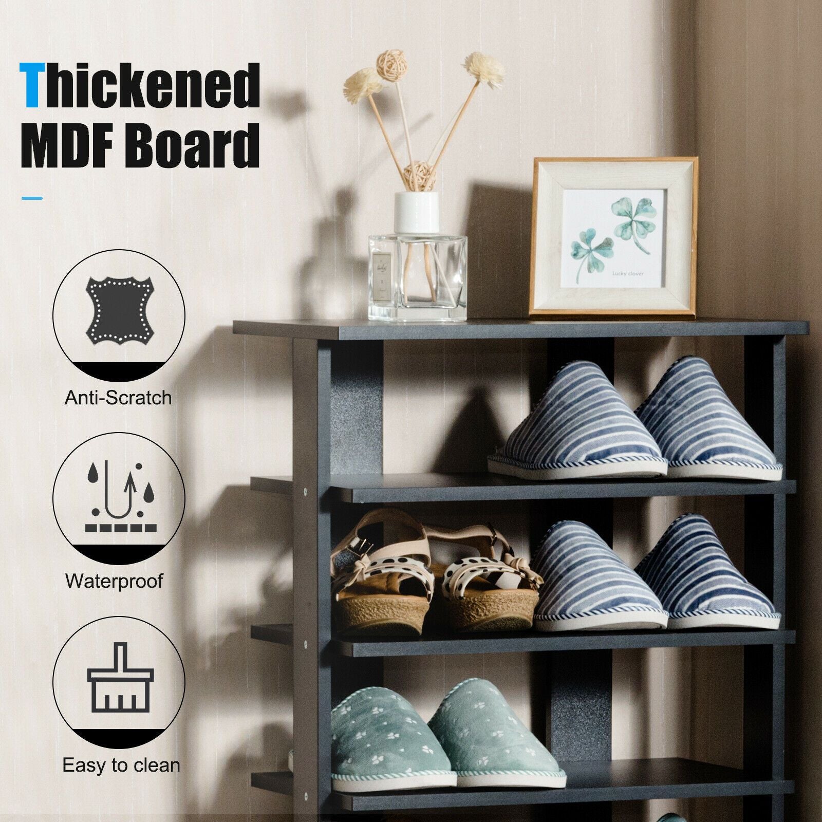 Extra Wide Vertical Wooden Shoe Rack with 7 Shelves