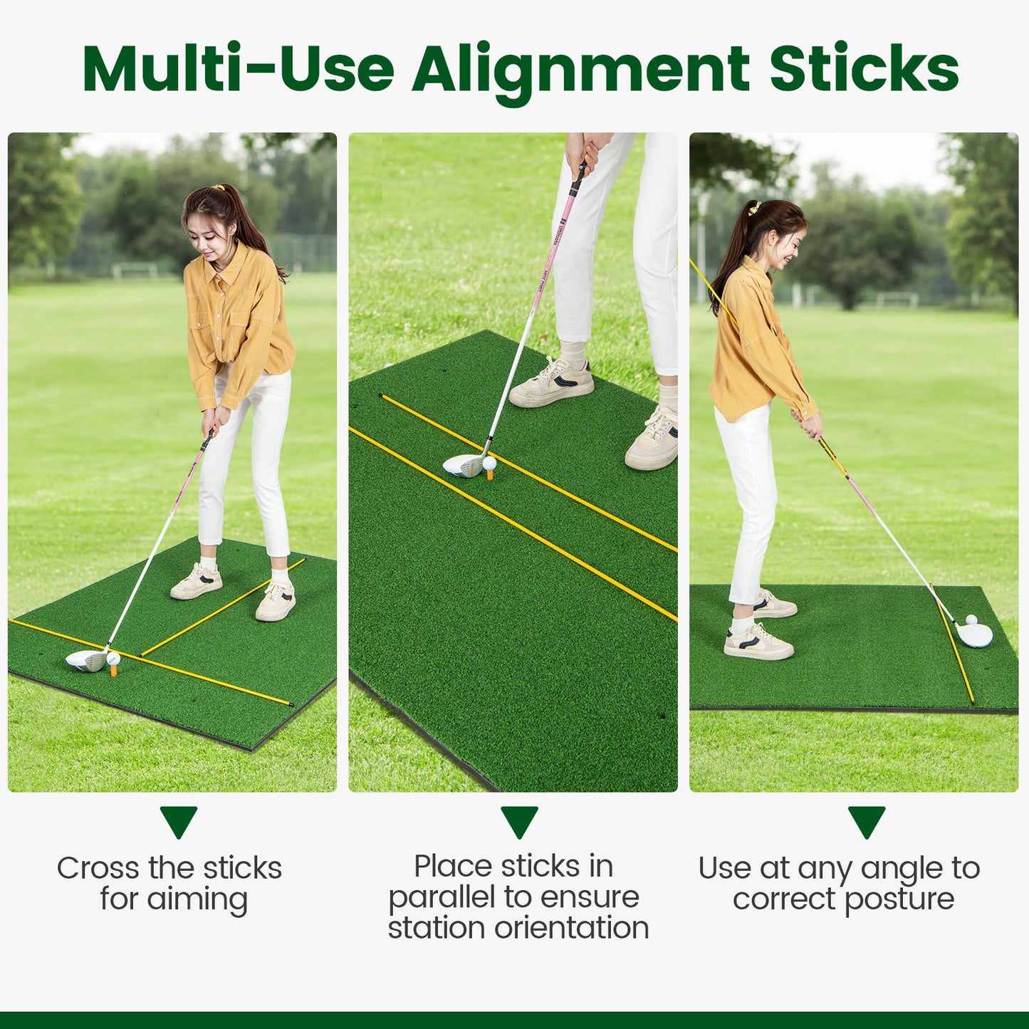 Professional 3-in-1 Golf Practice Hitting Mat with Synthetic Grass Turf