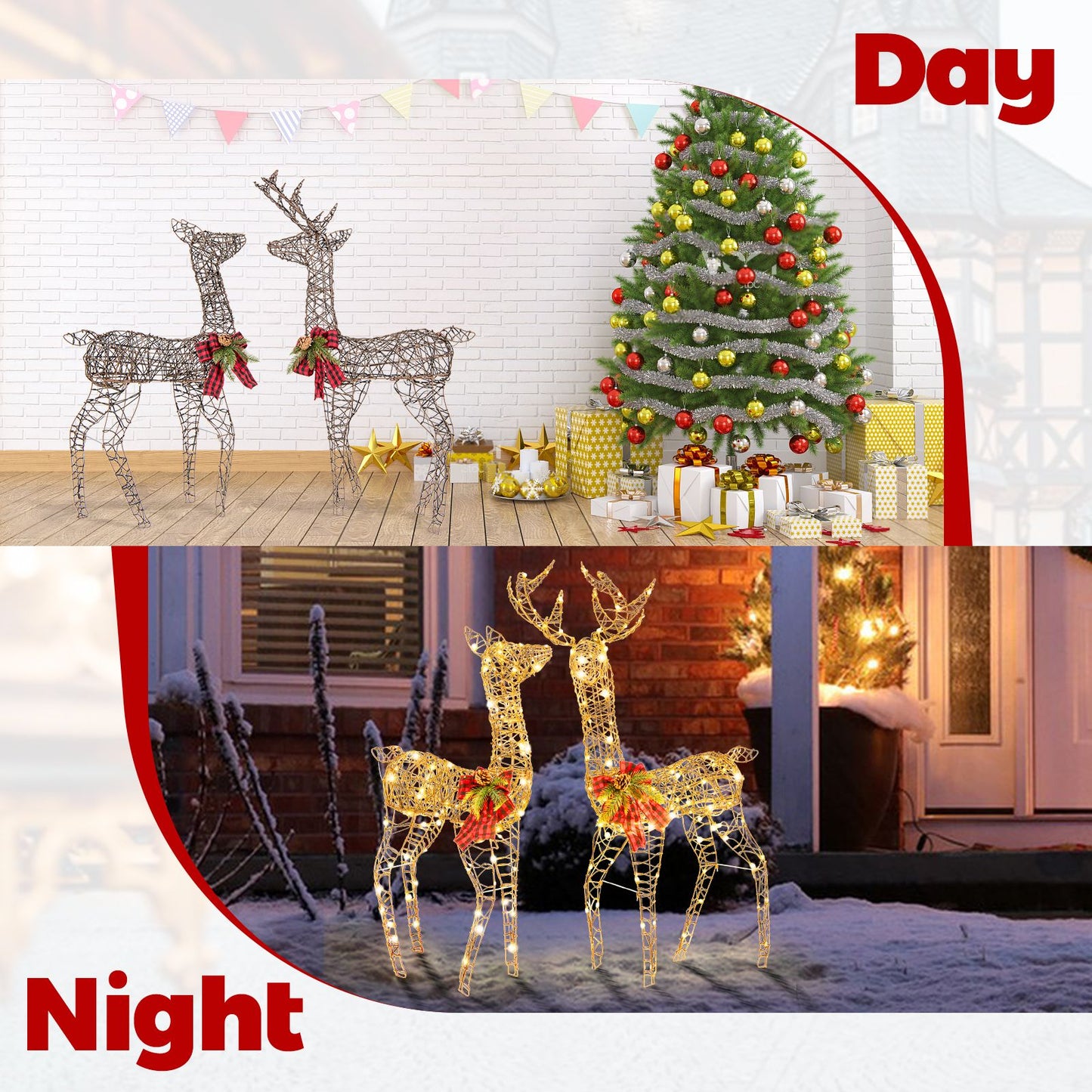Reindeer Family Decorative Set with 230 LED Lights and Ground Stakes - 2 Pieces