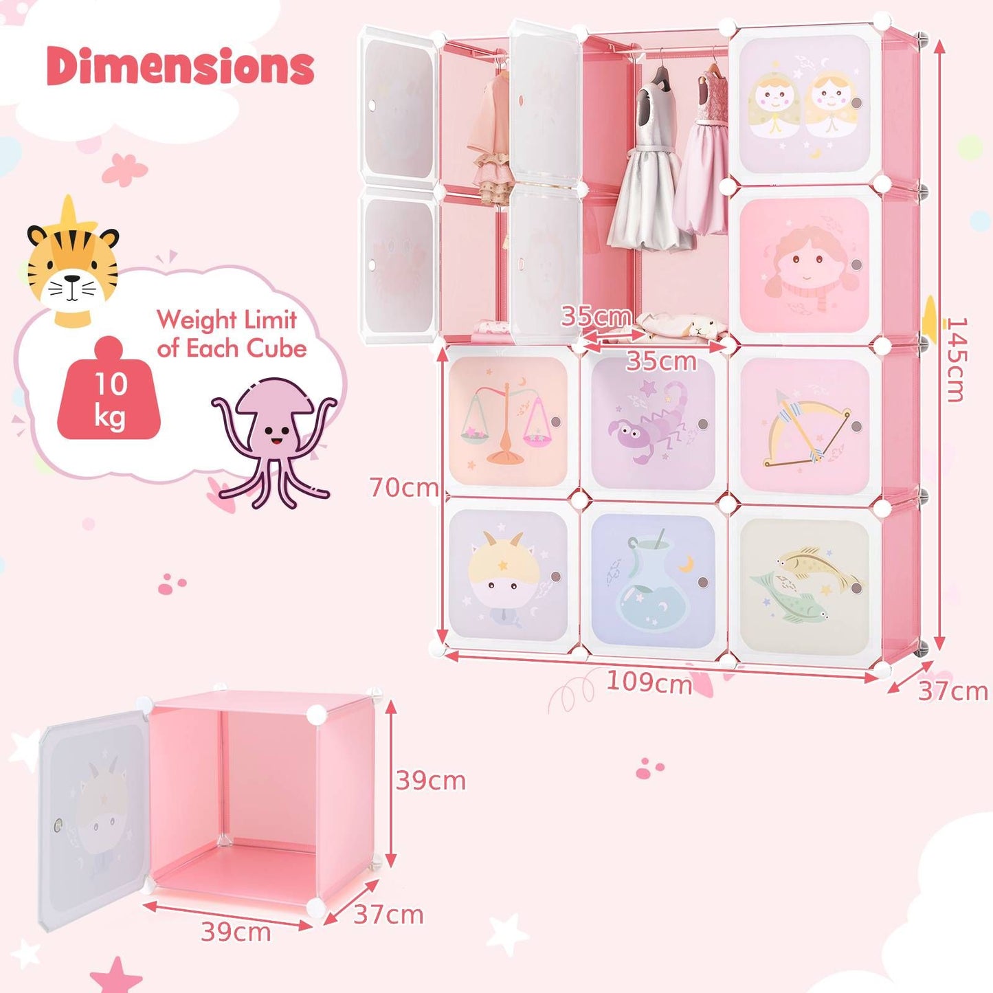12-Cube Wardrobe for Children - Stylish Baby Dresser and Kids Bedroom Armoire