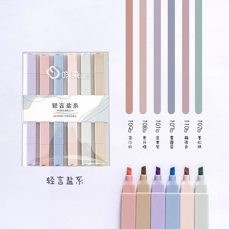 Kawaii Double Head Highlighter Set - 6 Fast-Dry Candy Color Markers for School & Stationery Fun!