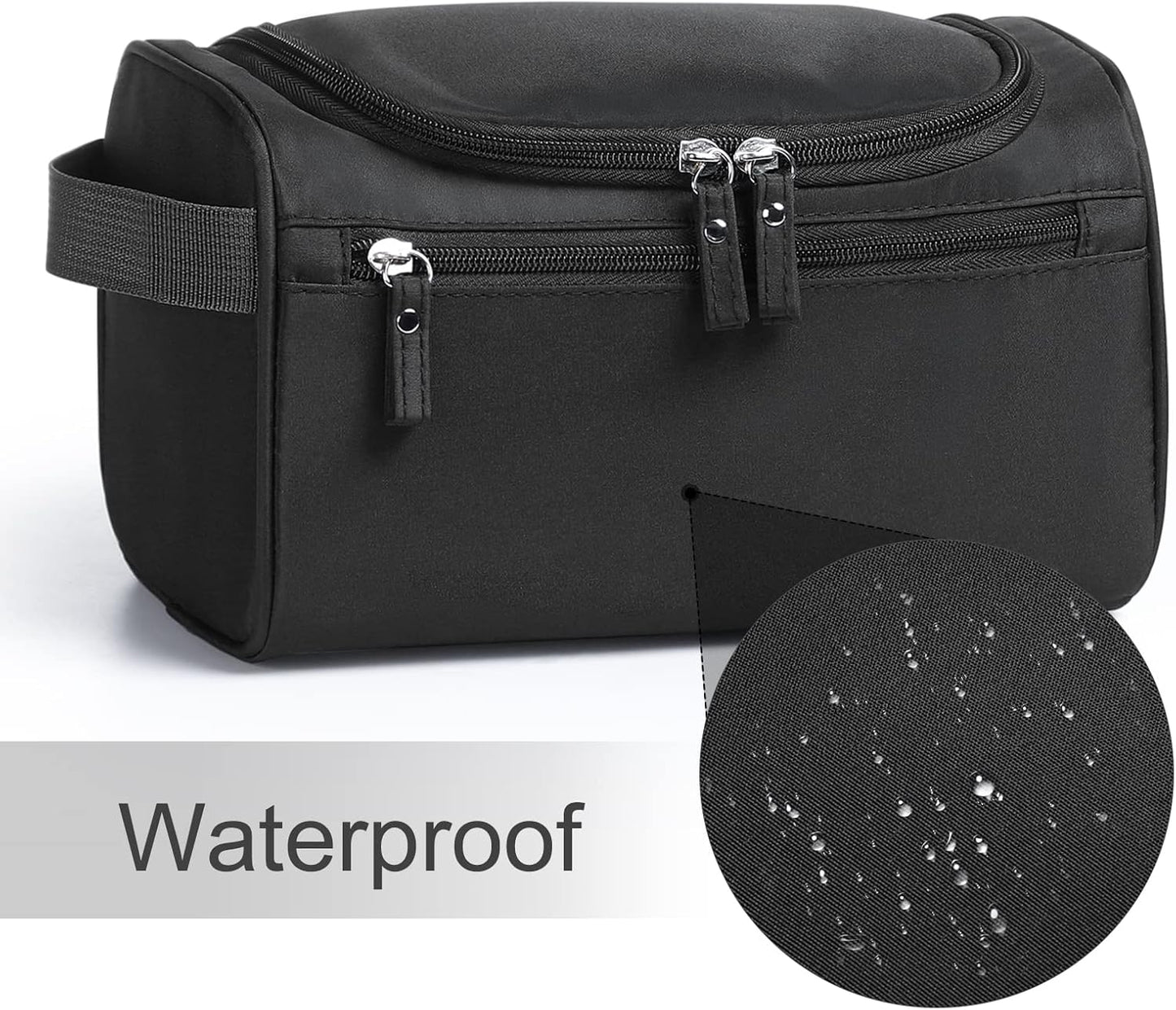 Waterproof Hanging Toiletry Bag for Travel - Unisex Makeup Organizer (Black)
