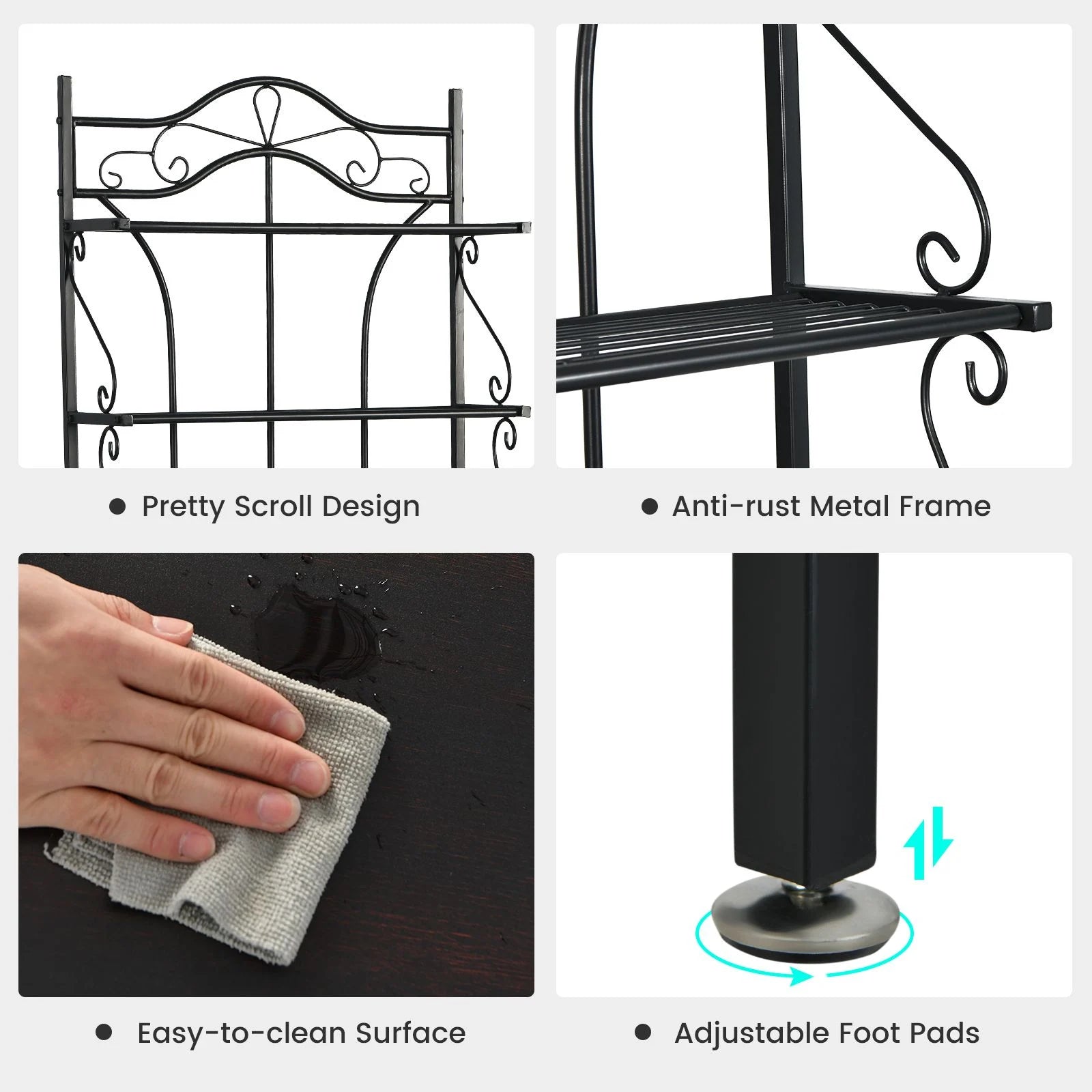 5-Tier Freestanding Baker's Rack with Integrated Wine Rack and Adjustable Feet