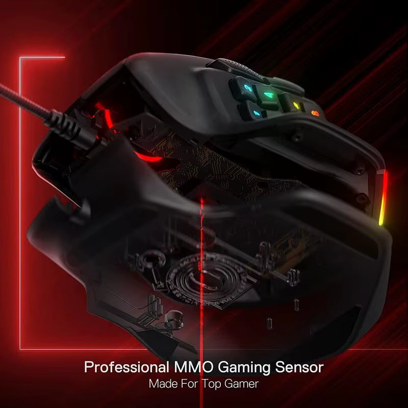RGB Wired Gaming Mouse - 15 Programmable Buttons & Ergonomic Design for Ultimate Comfort