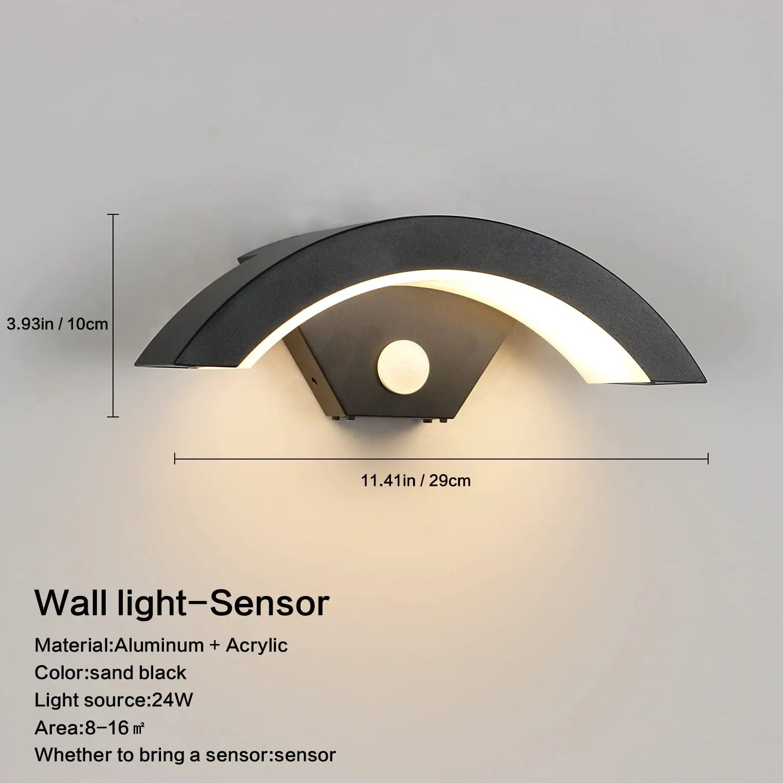 Modern Wall Light 24W Motion Sensor Wall Lamp, 3000K Warm Black Light Wall Lamp, Outdoor Lamp Wall Sconce for Hallways, Gardens