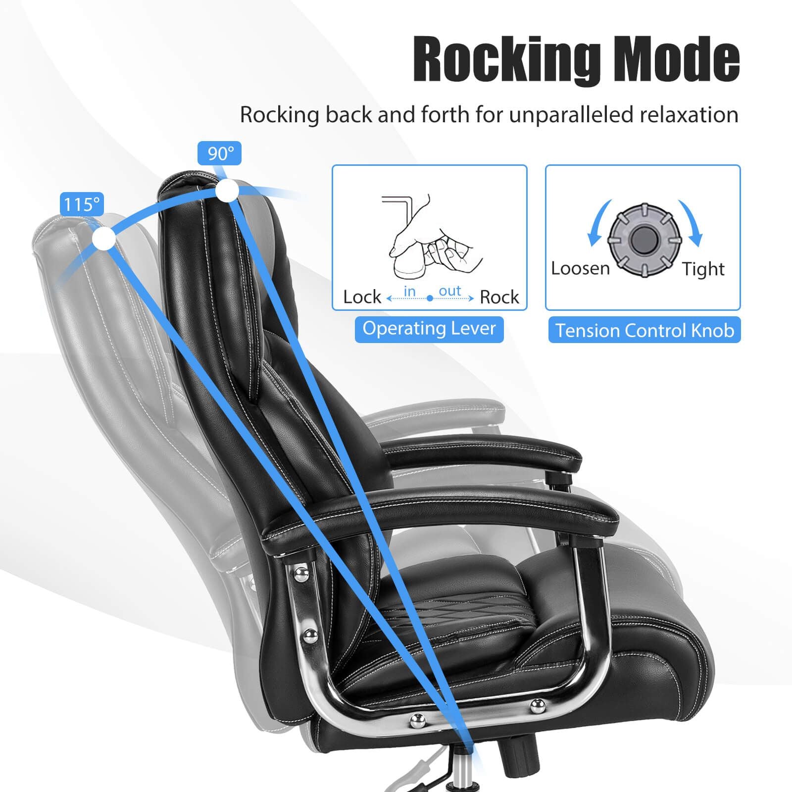 Executive Leather Office Chair with Rocking Functionality and Armrests