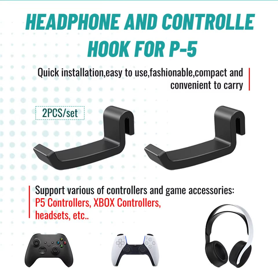 P512 Wall-Mounted Headphone Hanger - Gaming Headset Stand for PS5 & Console Accessories