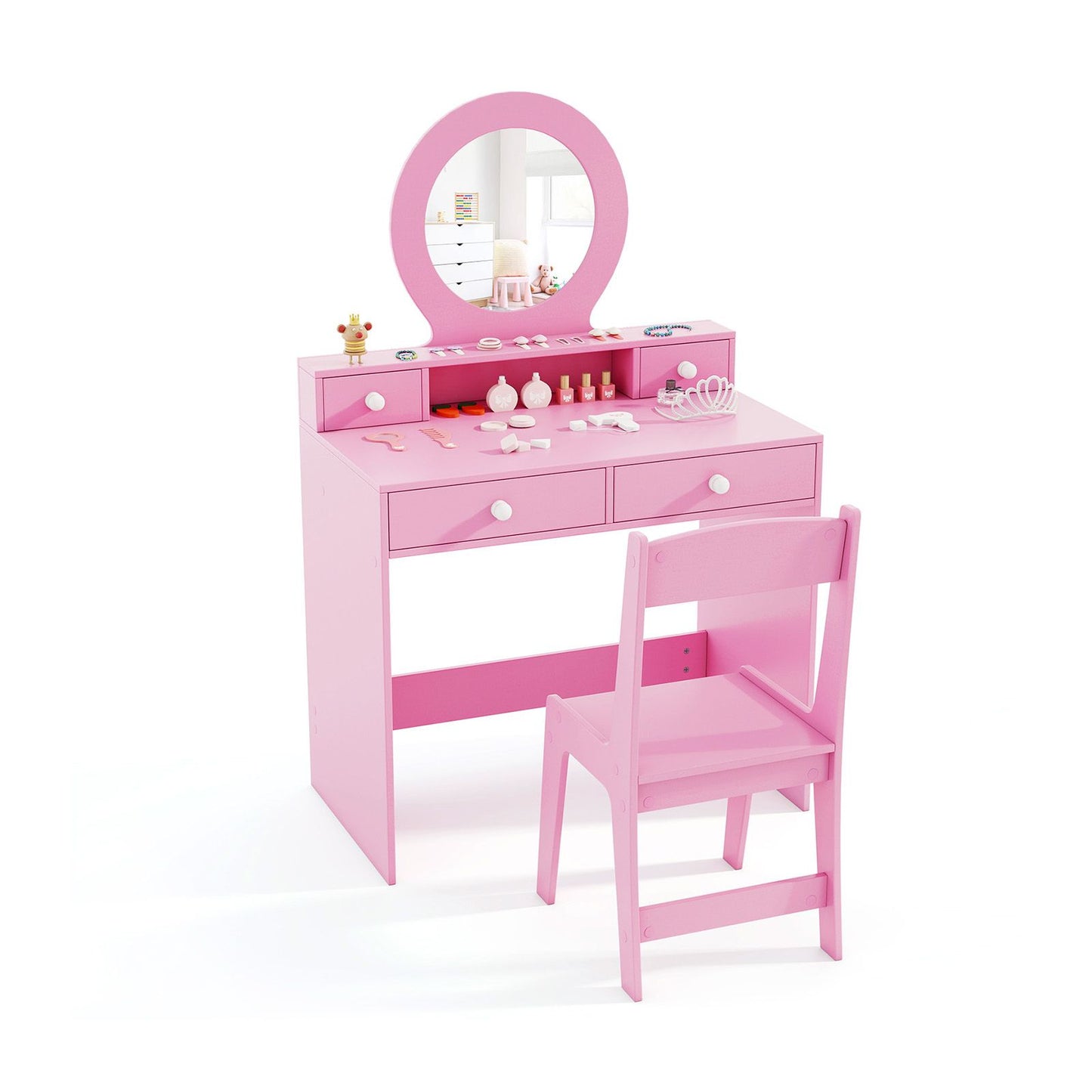 Children's Vanity Set Featuring Open Shelf and Four Storage Drawers