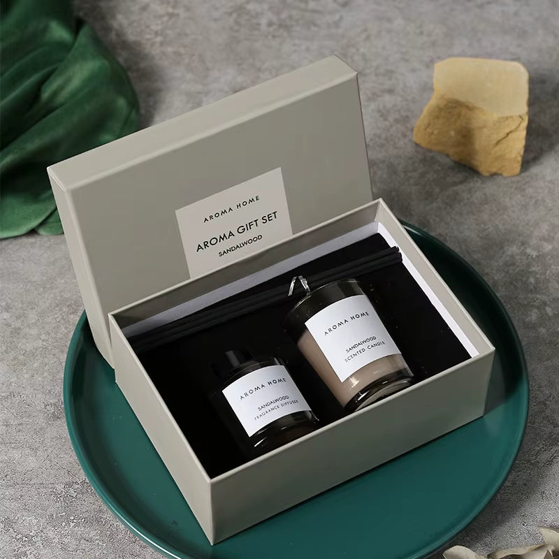 2Pcs Gift Box Set Aromatherapy Essential Oil Rattan Handmade Clear Scented Candle