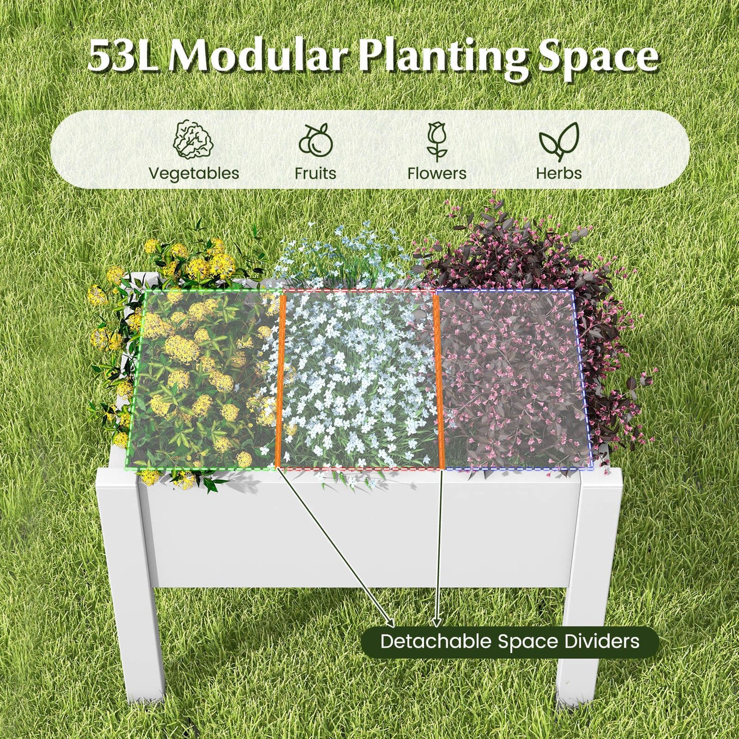 53L Elevated Garden Bed with Water Level Indicator and Drainage Feature