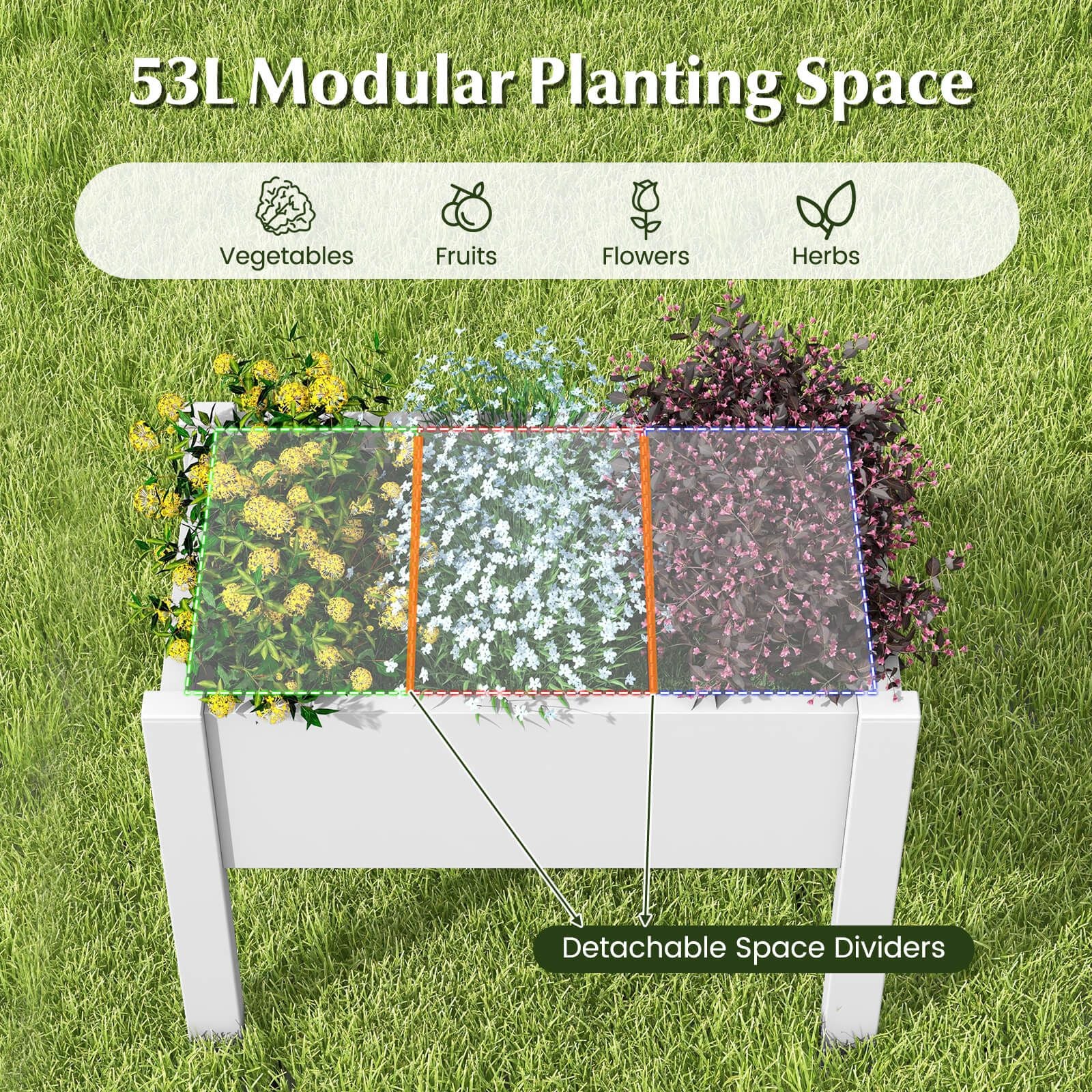 53L Elevated Garden Bed with Water Level Indicator and Drainage Feature