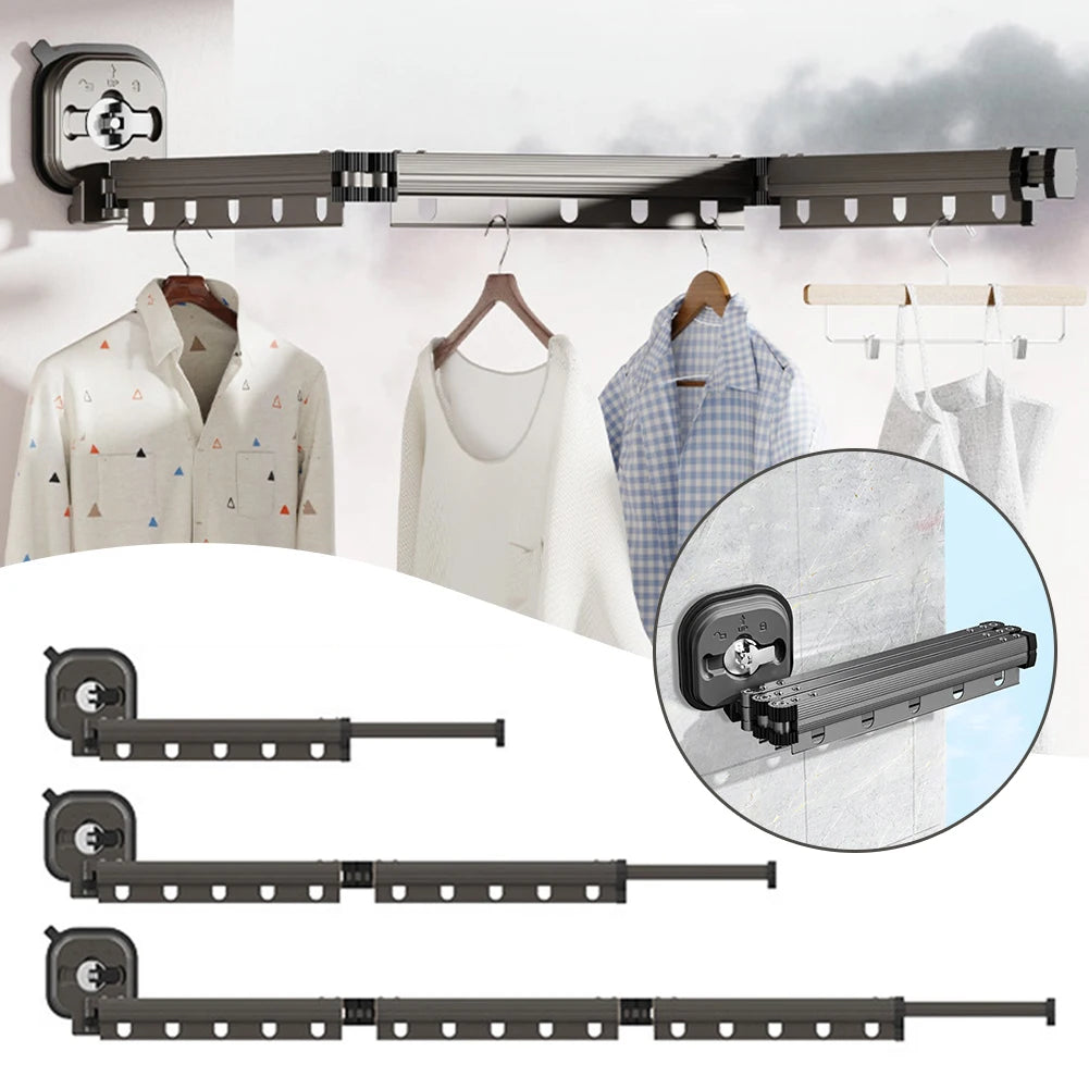 Suction Cup Wall Mount Folding Clothes Drying Rack Space-Saver Mudroom Balcony Invisible Telescopic Clothes Drying Rack Hanger