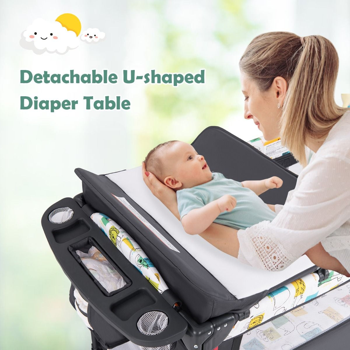 Versatile 5-in-1 Baby Bassinet & Bedside Sleeper with Nappy Changing Station and Fun Attached Toys