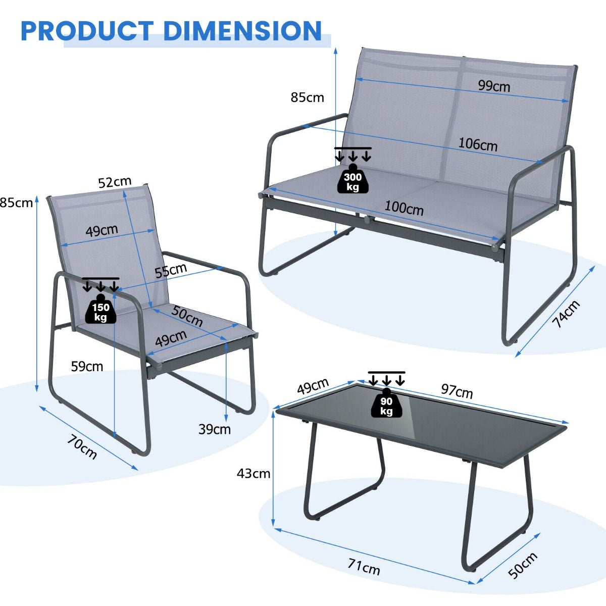 4-Piece Outdoor Bistro Furniture Set Featuring Loveseat, Coffee Table, and Two Chairs