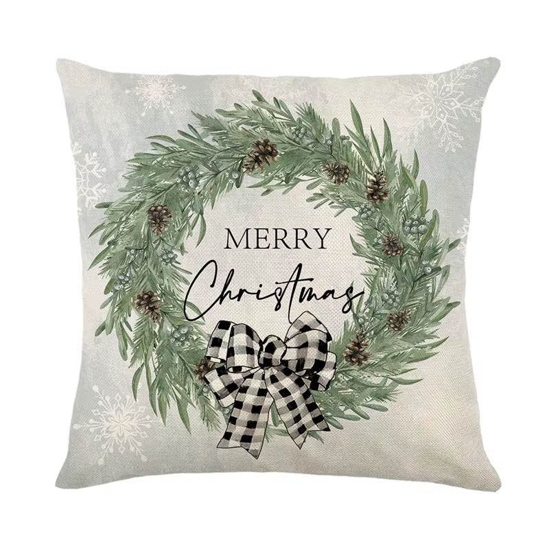 Linen Christmas Pillow Cover - Festive Snowman & Elk Design for 2024 Holiday Home Decor - Perfect Sofa & Car Cushion Cover (45x45cm)
