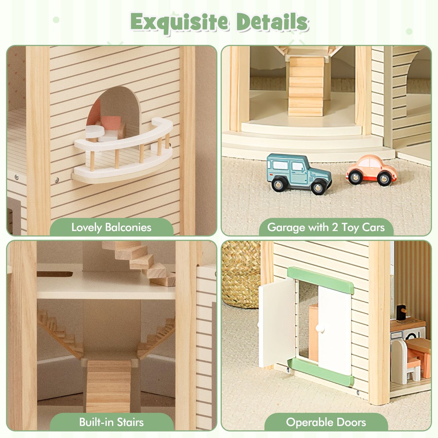 Deluxe Wooden Dollhouse with 36 Accessory Pieces for Children