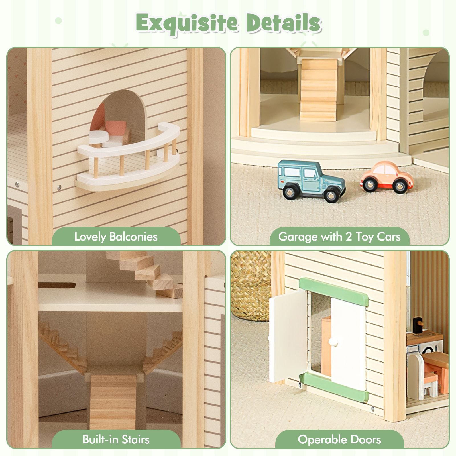 Deluxe Wooden Dollhouse with 36 Accessory Pieces for Children