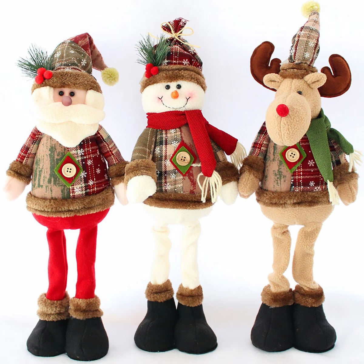 Festive 3PCS Christmas Doll Set - Reindeer, Snowman & Santa Claus Ornaments for Merry Holiday Decor