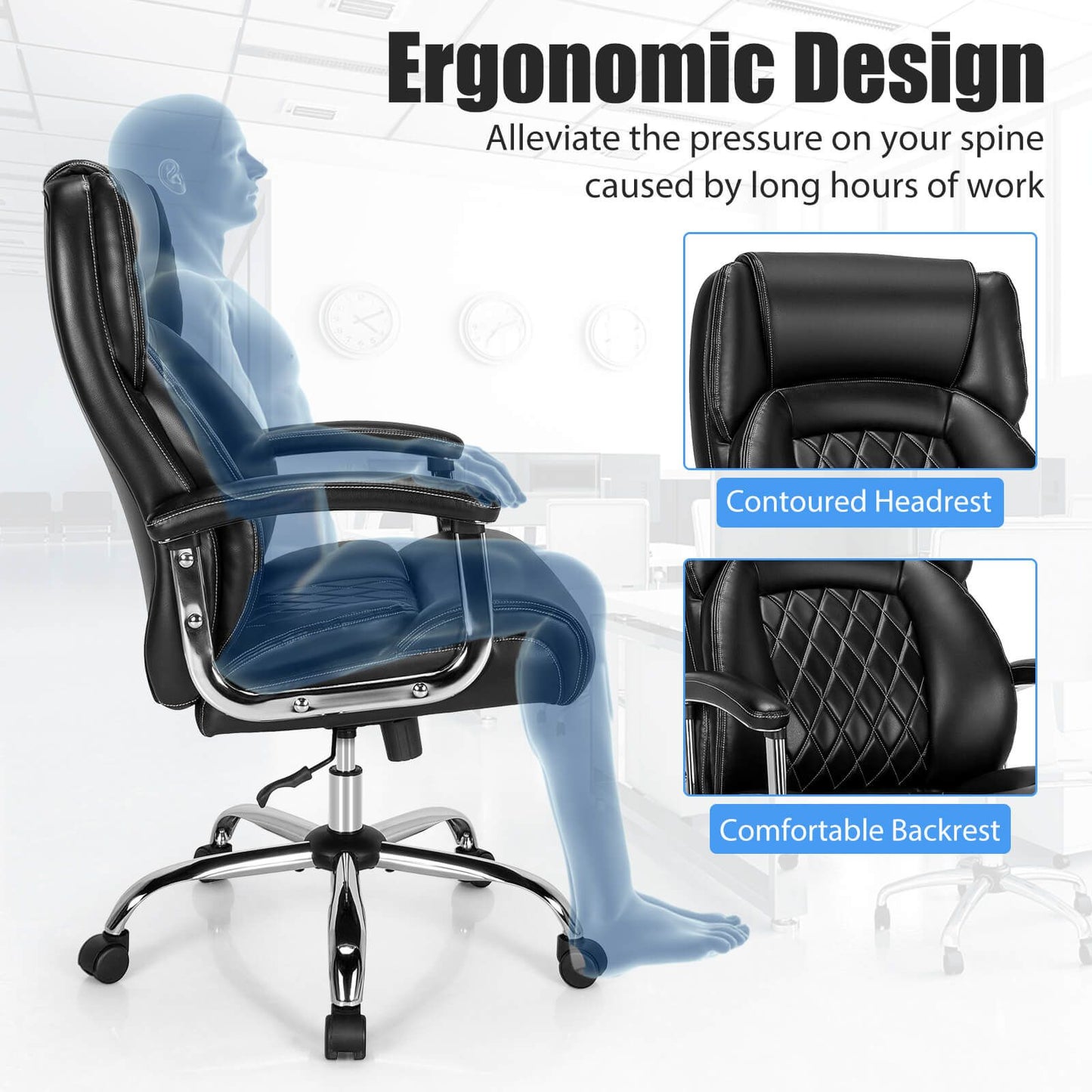 Executive Leather Office Chair with Rocking Functionality and Armrests
