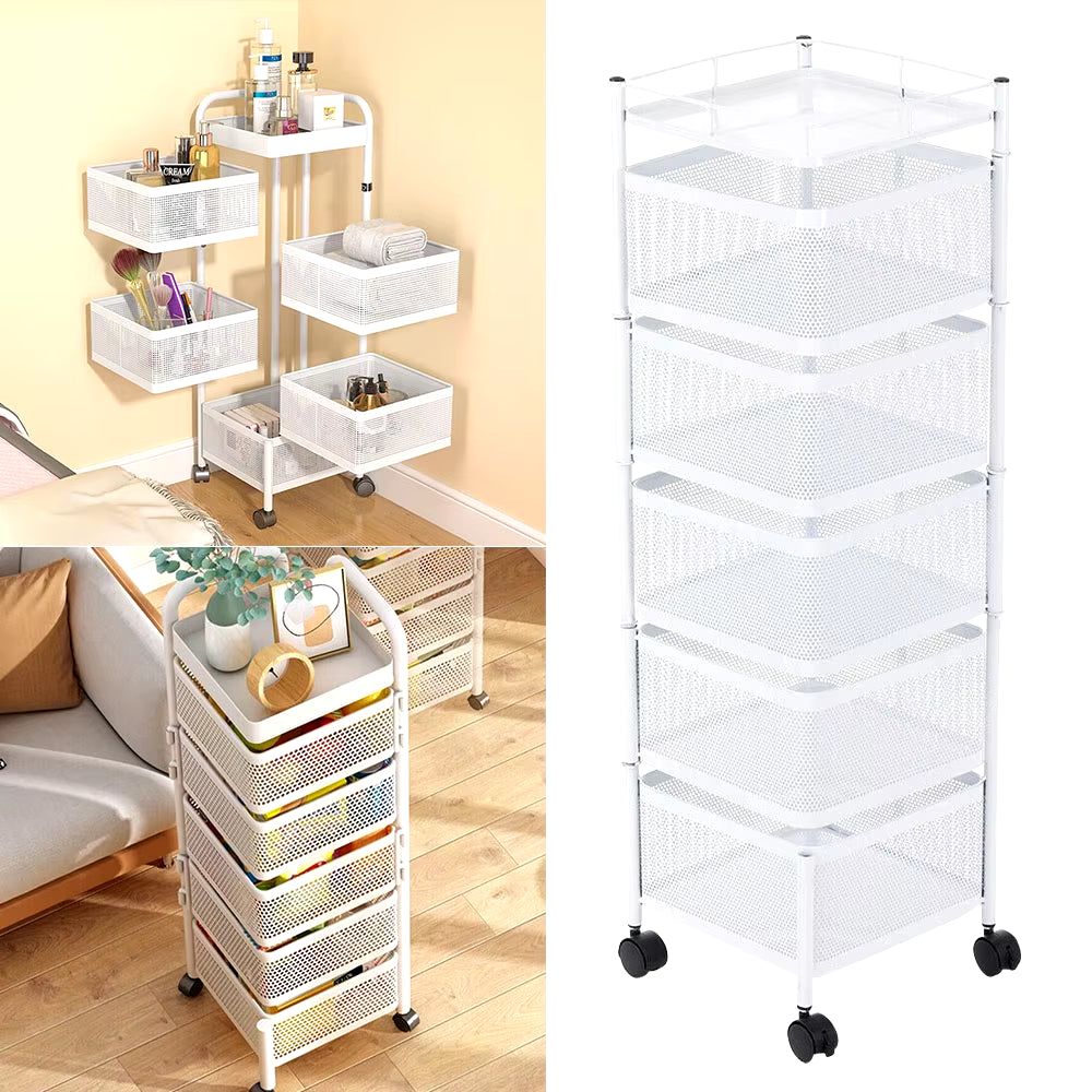 5-Layer Kitchen Shelves Rotatable Storage Rack with Wheels