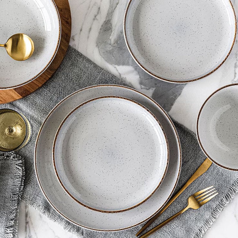 Over & Back Stoneware Dinnerware Set, 16 Piece in Light Grey