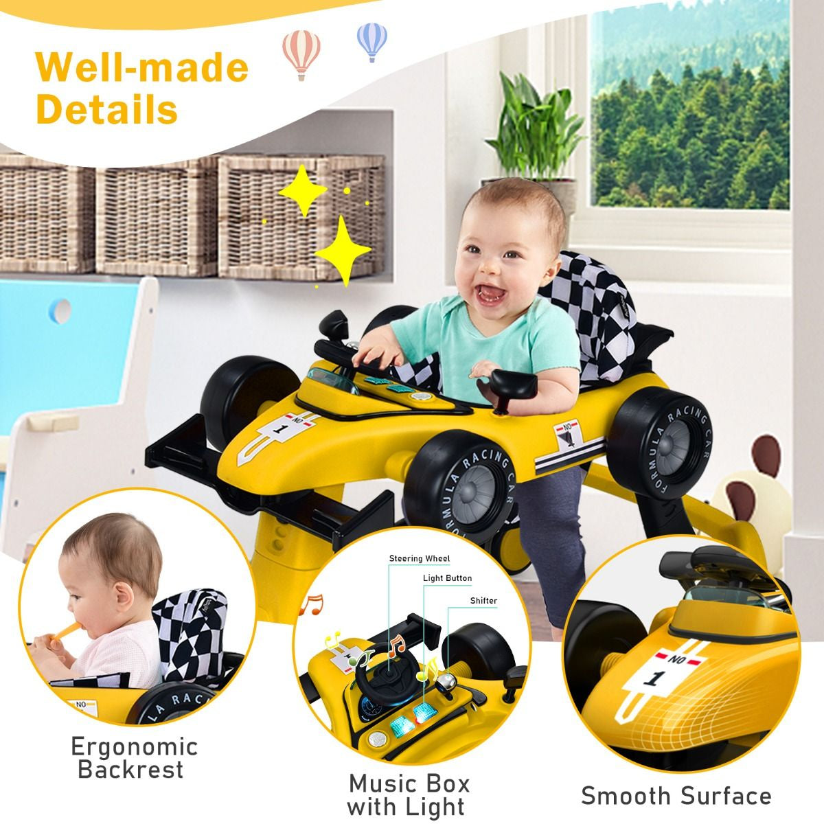 4-In-1 Baby Push Walker with Adjustable Height and Speed