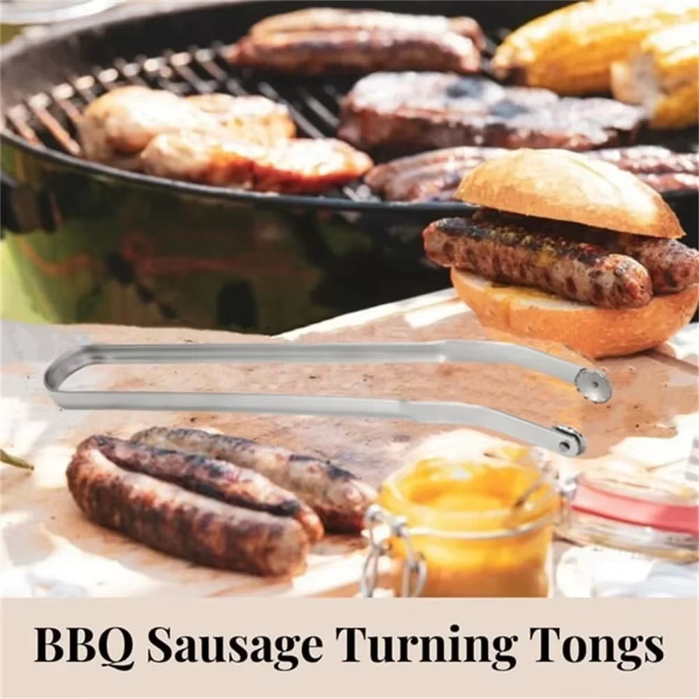 BBQ Sausage Turning Tongs - Stainless Steel Non-stick 