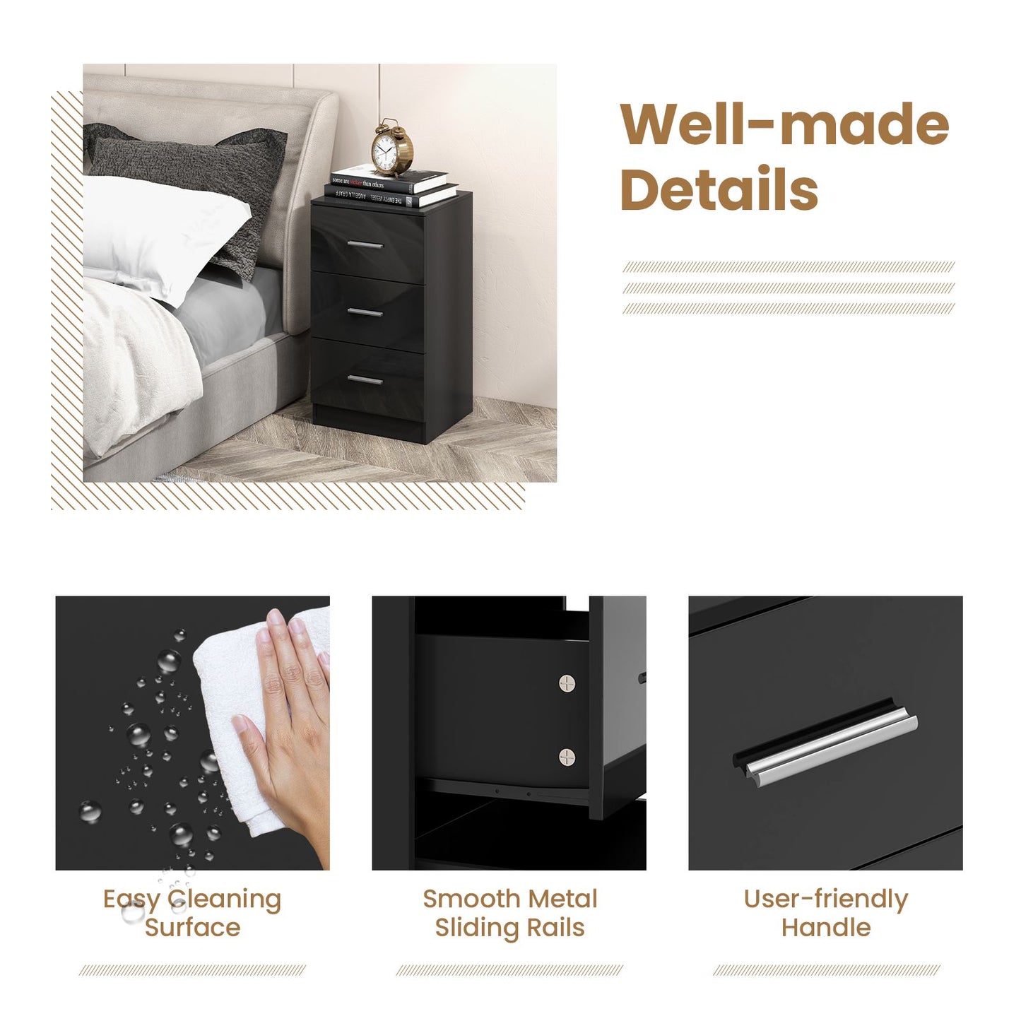 3-Drawer Wooden Dresser with Anti-Tip Safety Feature